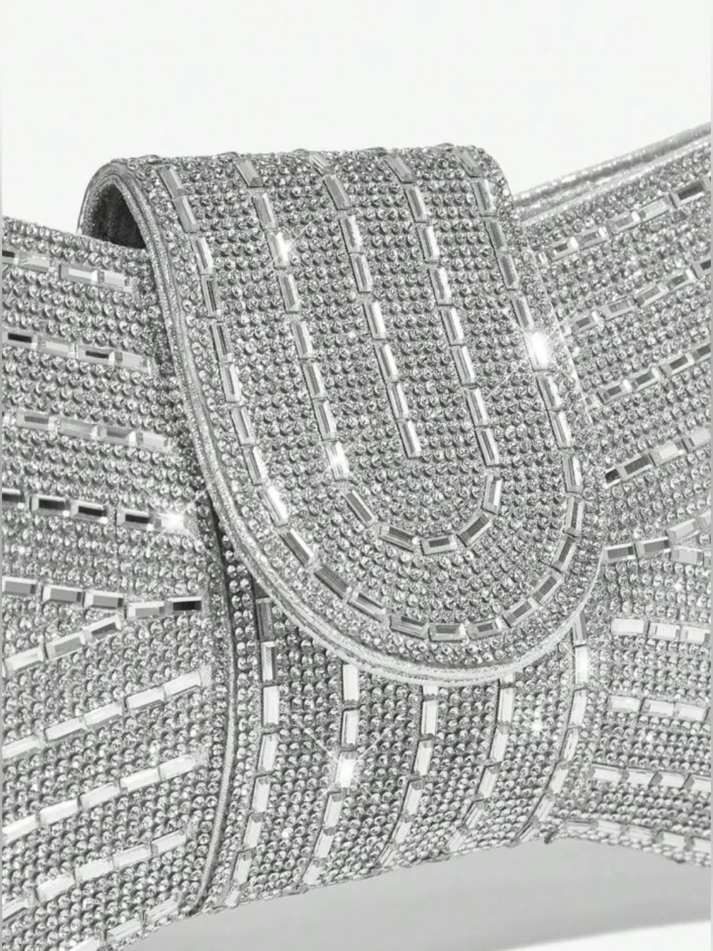 Elegant Silver Crystal Evening Clutch
